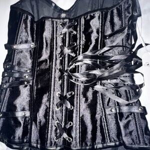 Black Satin Corset with Lace-Up Detail